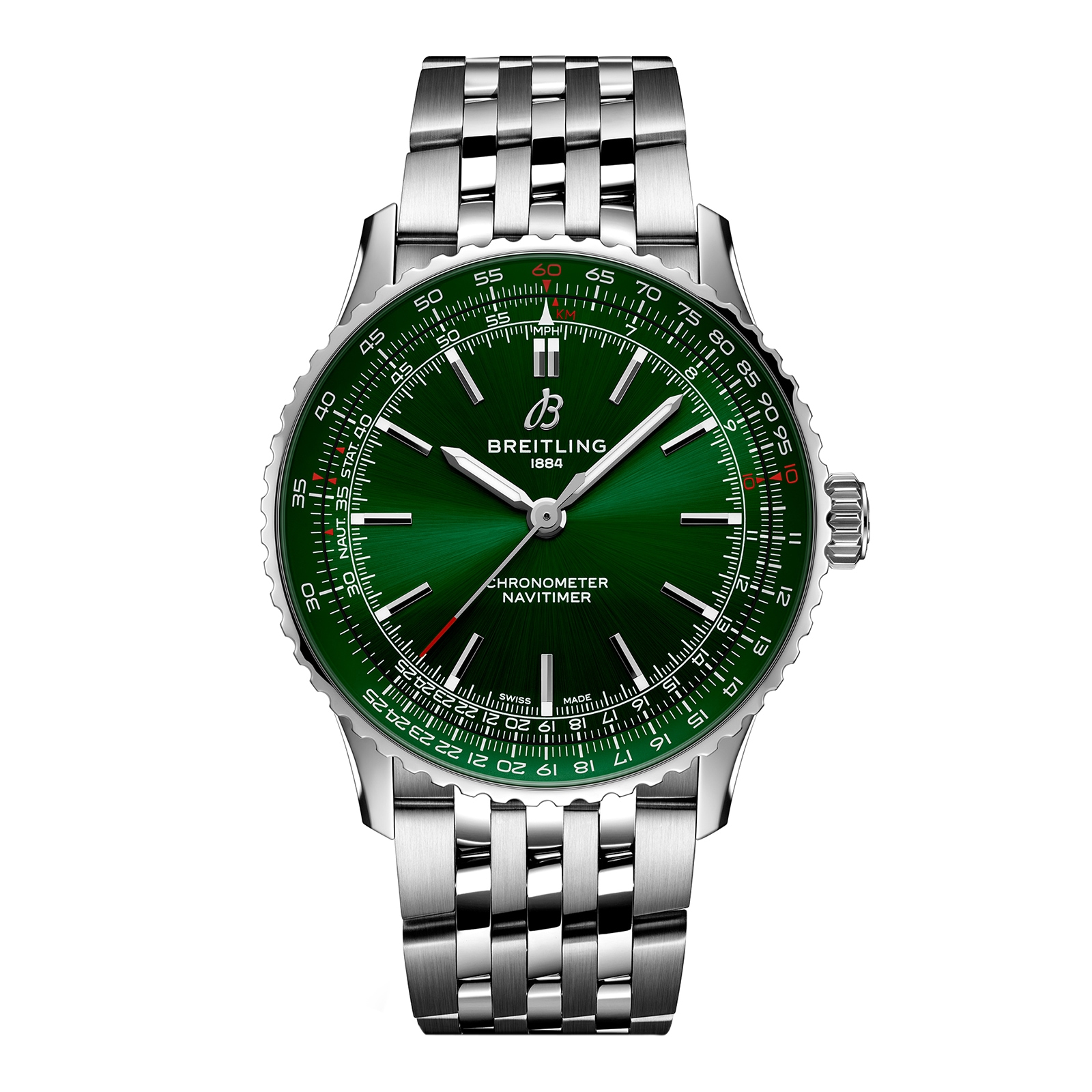 Breitling Navitimer Automatic 41mm Mens Watch Green Stainless Steel Breitling Navitimer Automatic 41mm Mens Watch Green Stainless Steel