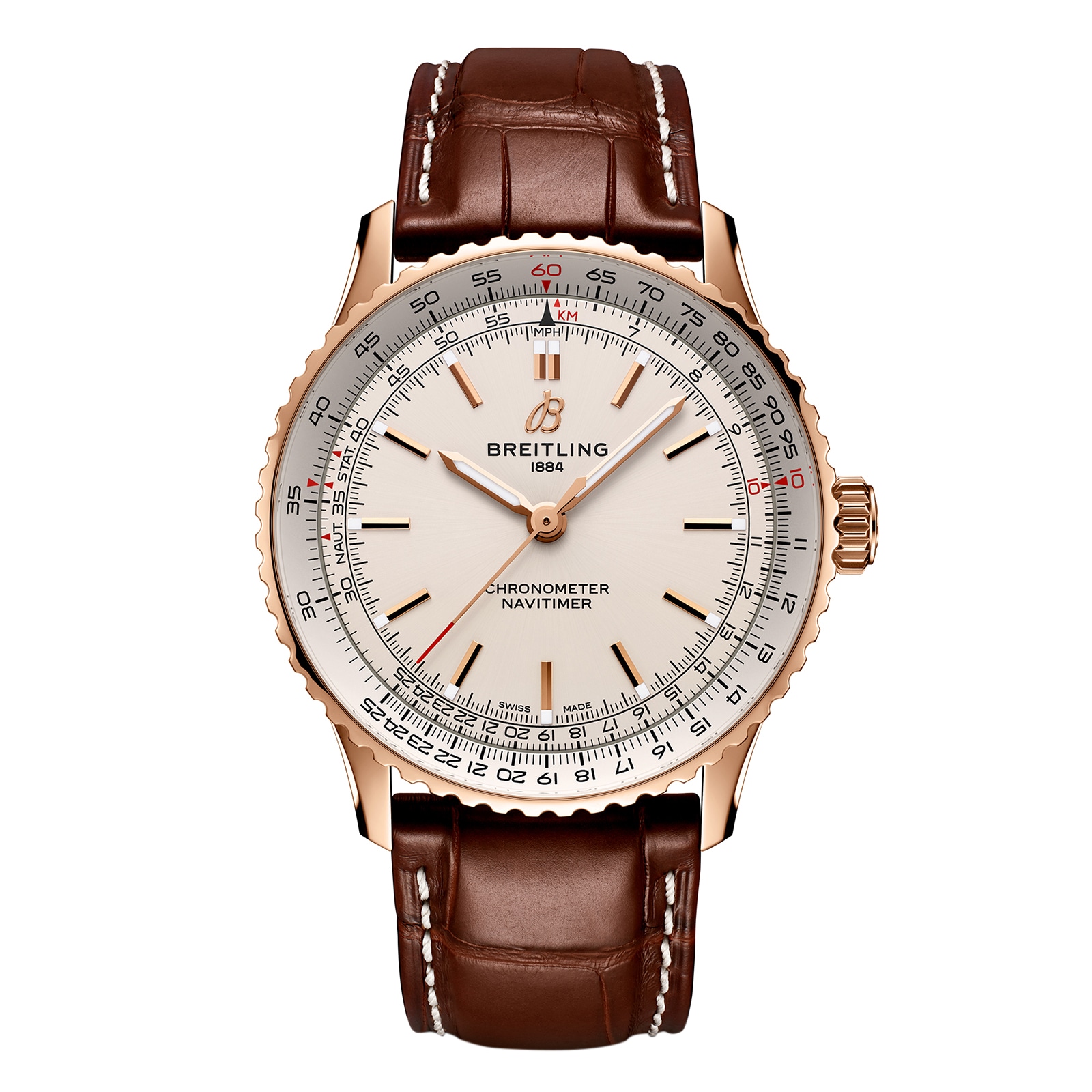 Breitling Navitimer Automatic 41mm Mens Watch Silver 18k Rose Gold Breitling Navitimer Automatic 41mm Mens Watch Silver 18k Rose Gold