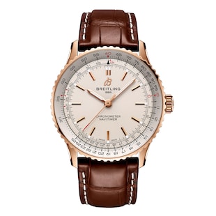 Breitling Navitimer Automatic 41mm Mens Watch Silver 18k Rose Gold