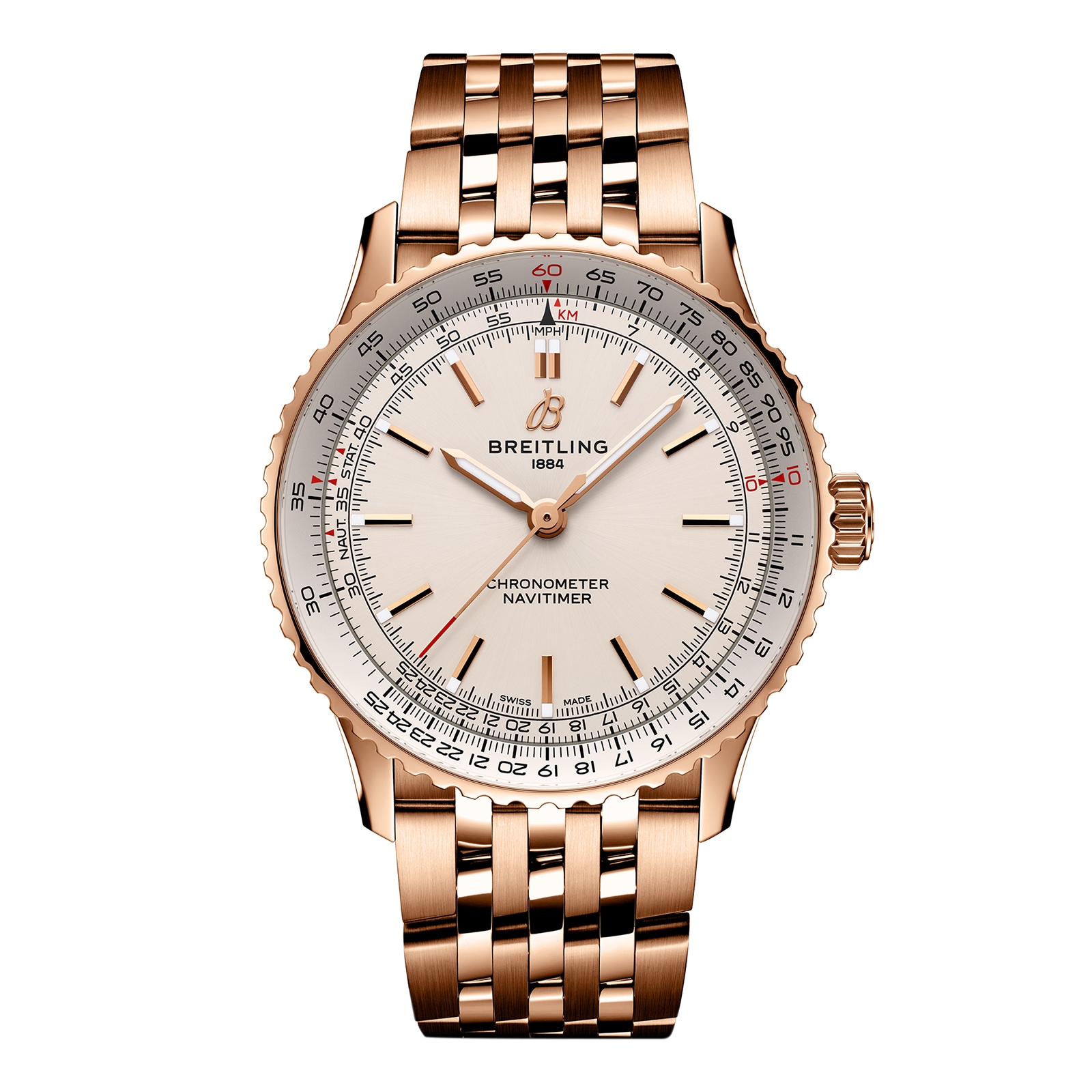 Breitling Navitimer Automatic 41mm Mens Watch Silver 18k Red Gold Breitling Navitimer Automatic 41mm Mens Watch Silver 18k Red Gold