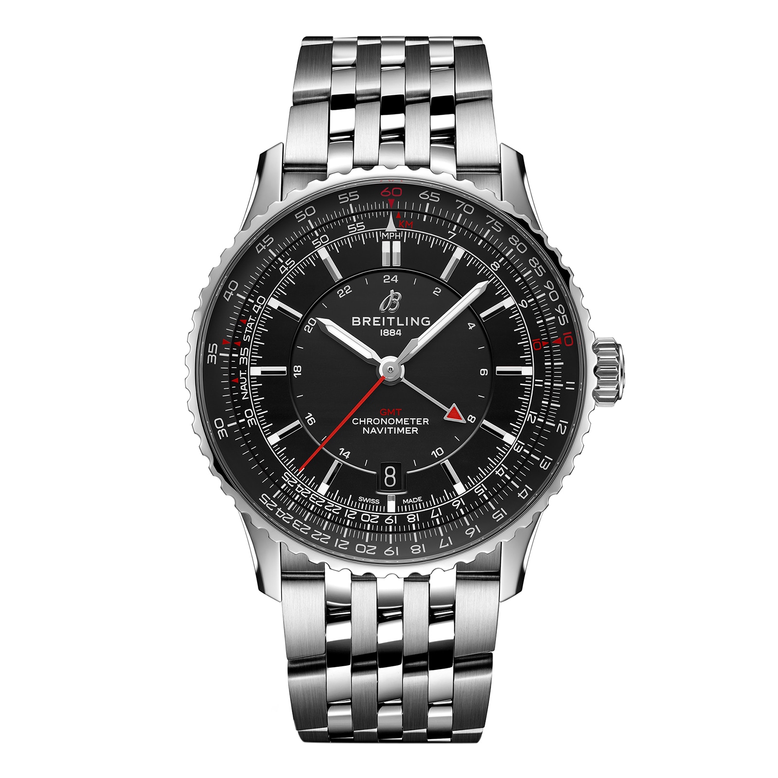 Breitling Navitimer Automatic GMT 41mm Mens Watch Black Stainless Steel Breitling Navitimer Automatic GMT 41mm Mens Watch Black Stainless Steel