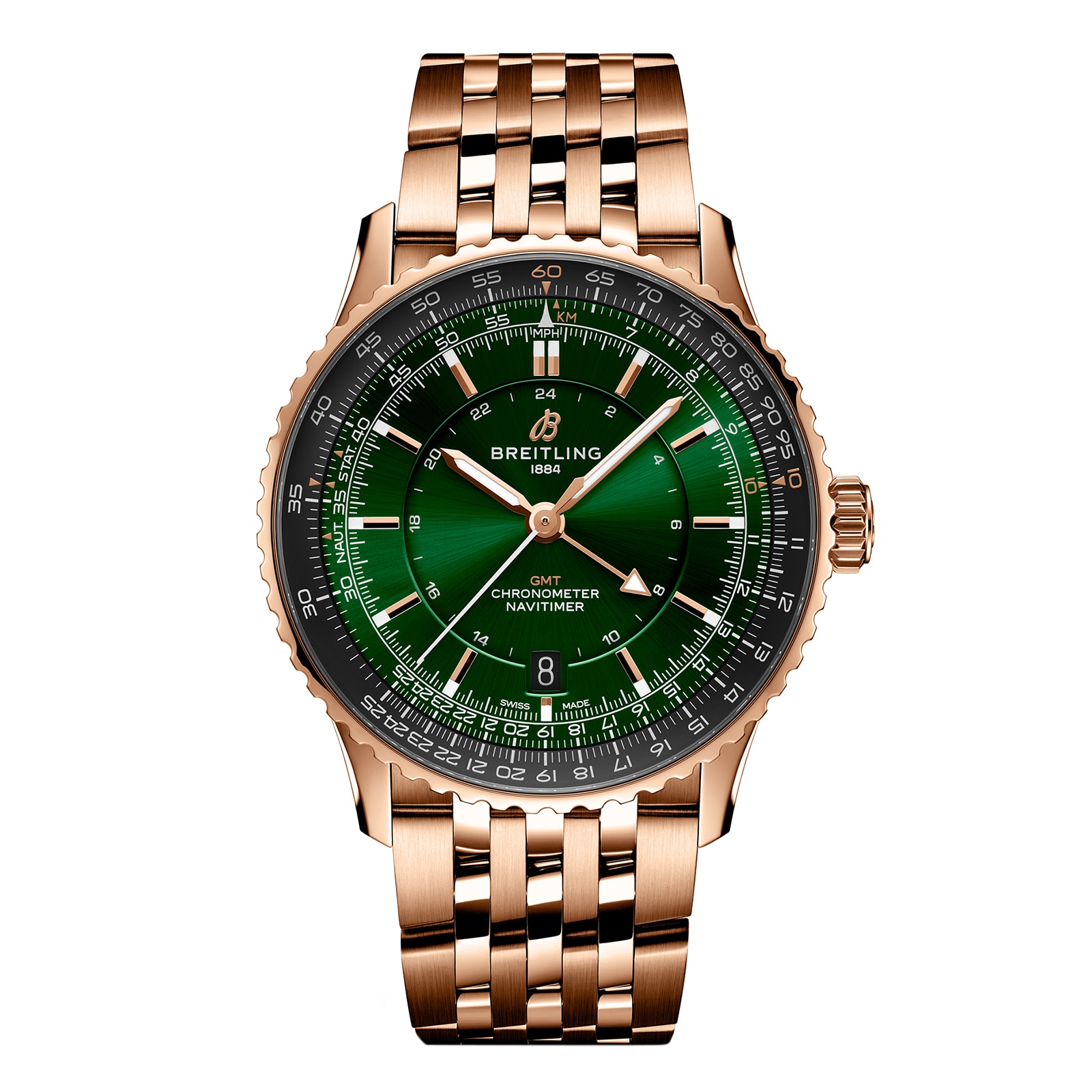 Breitling Navitimer Automatic GMT 41mm Mens Watch Green Stainless Steel Breitling Navitimer Automatic GMT 41mm Mens Watch Green Stainless Steel