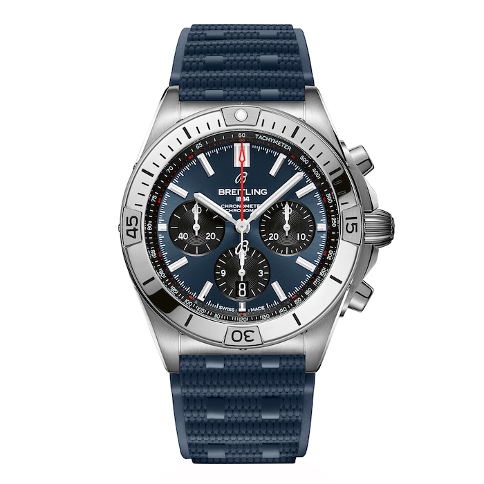 Breitling Chronomat B01 Chronograph 42mm Mens Watch Blue Rubber