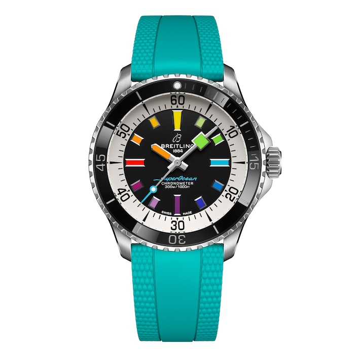 Breitling Superocean Automatic 42mm Mens Watch Turquoise Rubber