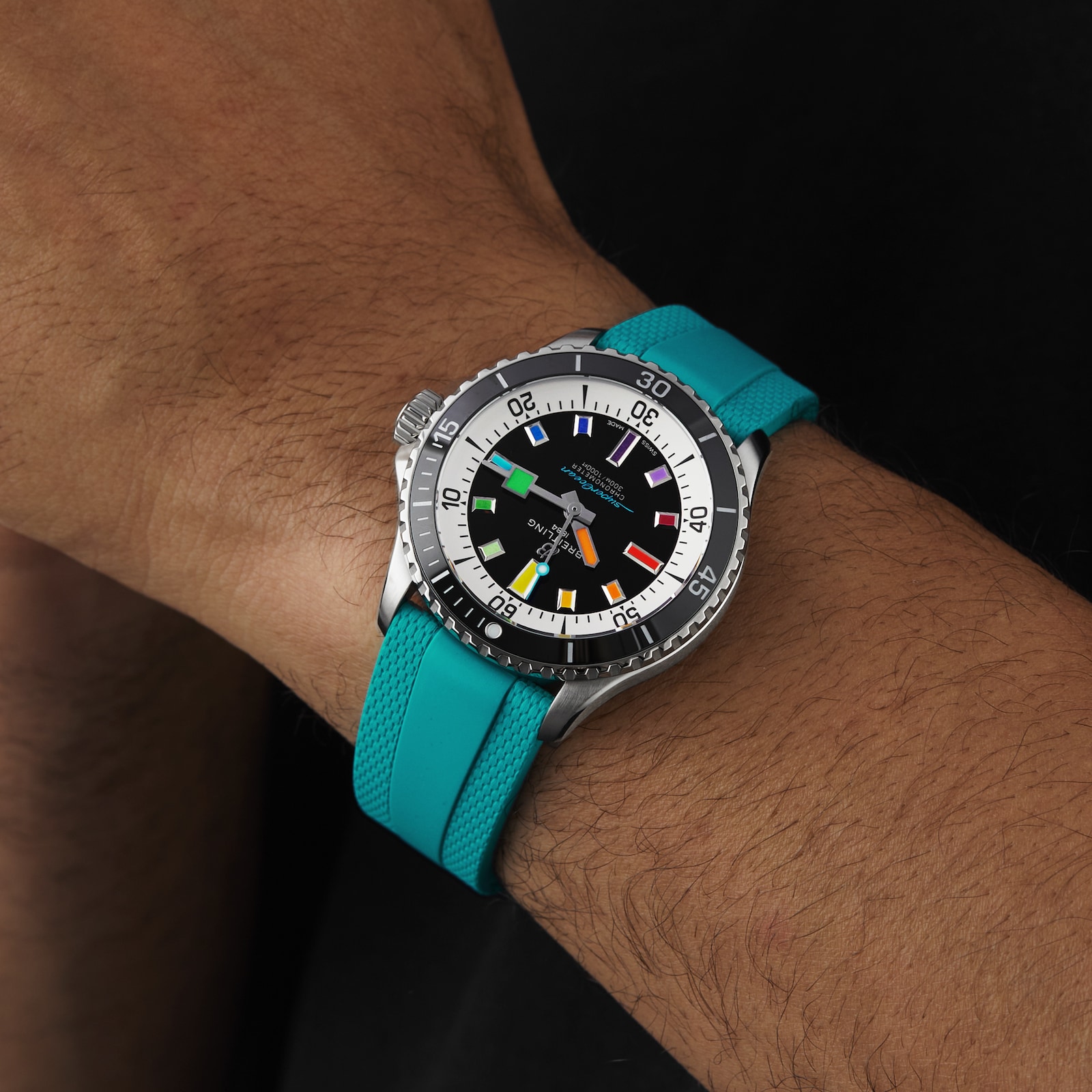 Breitling Superocean Automatic 42mm Mens Watch Turquoise Rubber