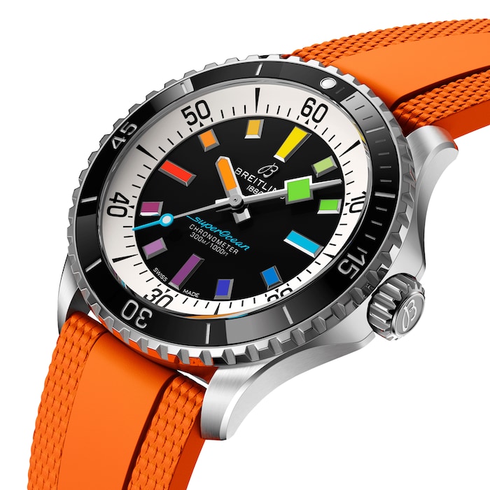 Breitling Superocean Automatic 42mm Mens Watch Orange Rubber