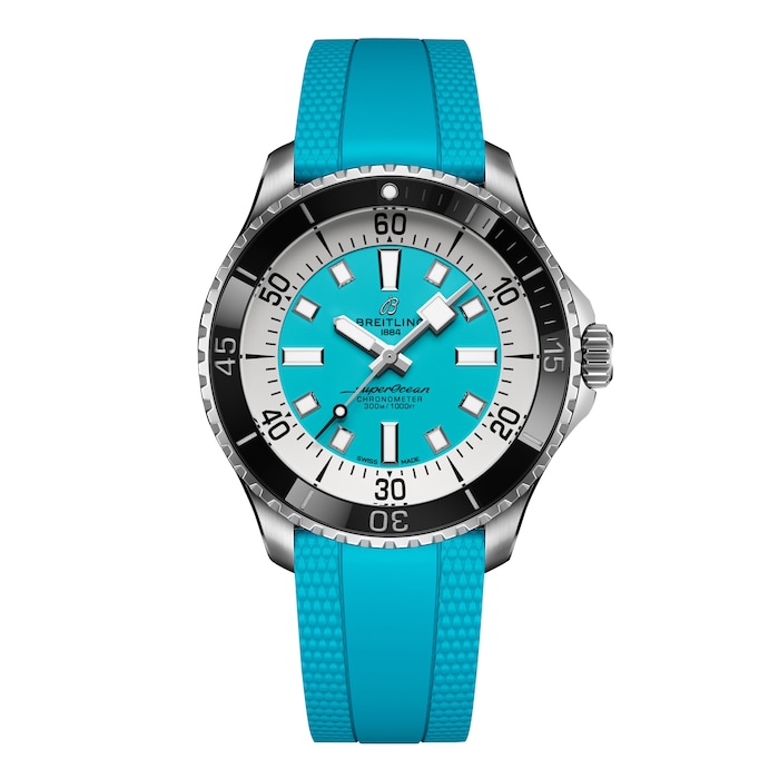 Breitling Superocean Automatic 44mm Mens Watch Turquoise Rubber