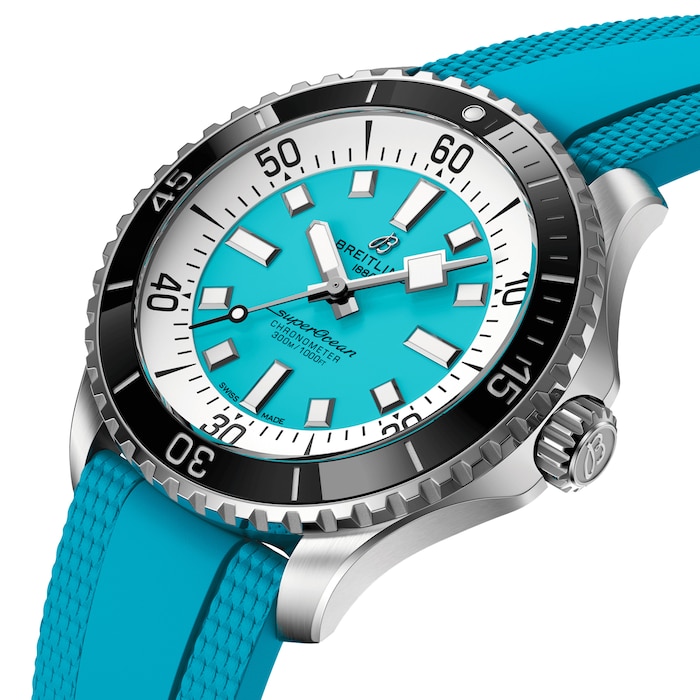 Breitling Superocean Automatic 44mm Mens Watch Turquoise Rubber