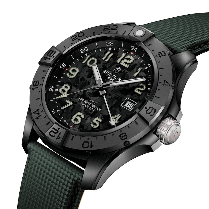 Breitling Avenger Automatic 44 mm Night Mission Mens Watch Green Leather