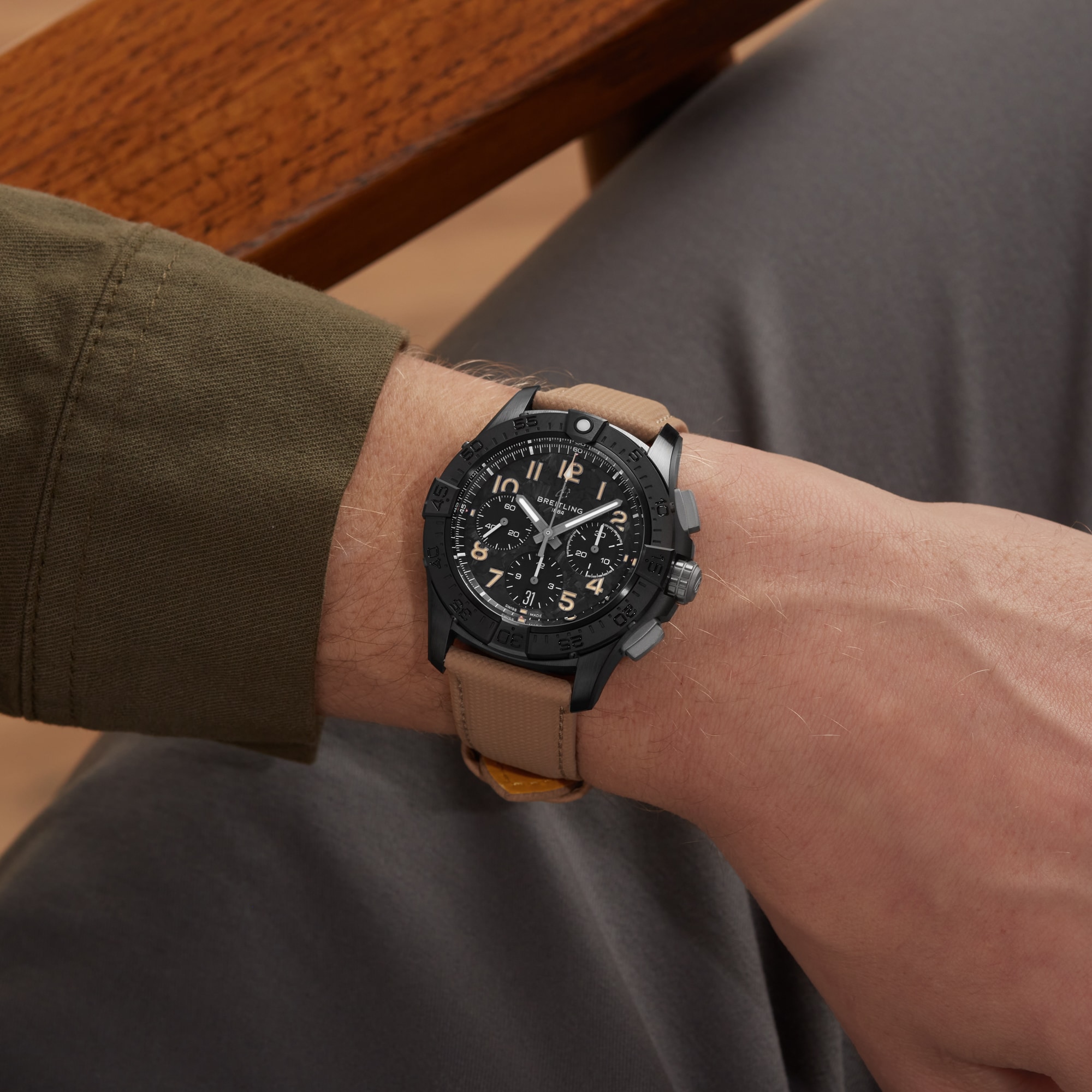 Breitling Avenger B01 Chronograph Night Mission 42mm Mens Watch Beige Breitling Avenger B01 Chronograph Night Mission 42mm Mens Watch Beige