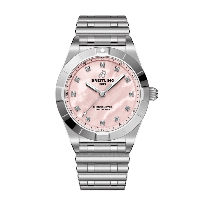 Breitling Chronomat 28mm Ladies Watch Pink Mother Of Pearl