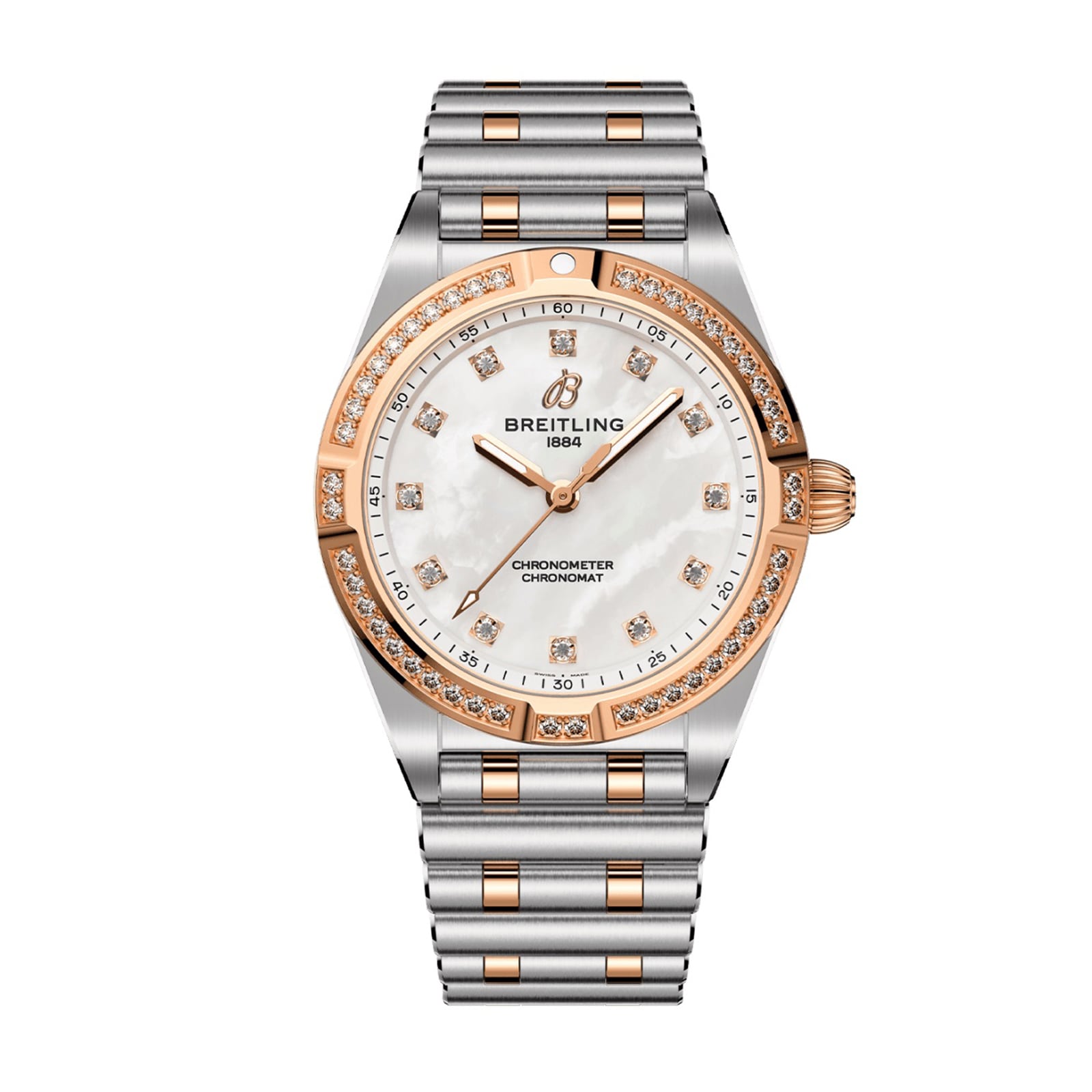 Breitling Chronomat Stainless Steel & 18k Red Gold 28mm Ladies Watch Mother Of Pearl Breitling Chronomat Stainless Steel & 18k Red Gold 28mm Ladies Watch Mother Of Pearl