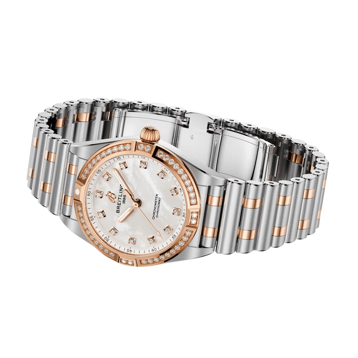 Breitling Chronomat Stainless Steel & 18k Red Gold 28mm Ladies Watch Mother Of Pearl