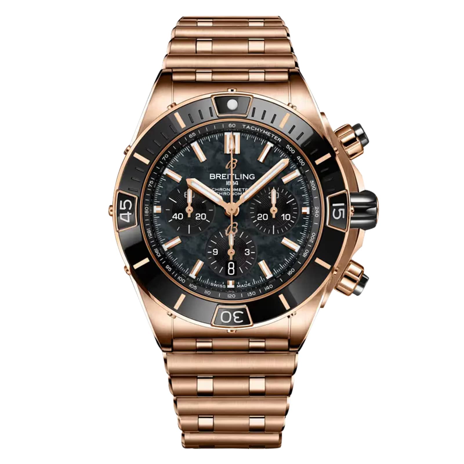 Breitling Super Chronomat B01 Automatic 44mm 18k Red Gold Mens Watch Black Breitling Super Chronomat B01 Automatic 44mm 18k Red Gold Mens Watch Black