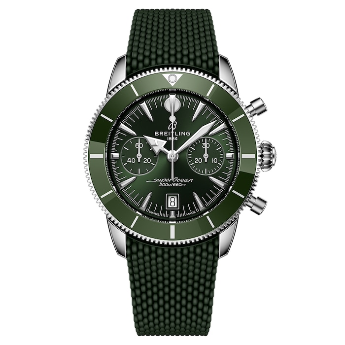 Breitling Superocean Heritage B01 Chronograph 42mm Mens Watch Green Rubber