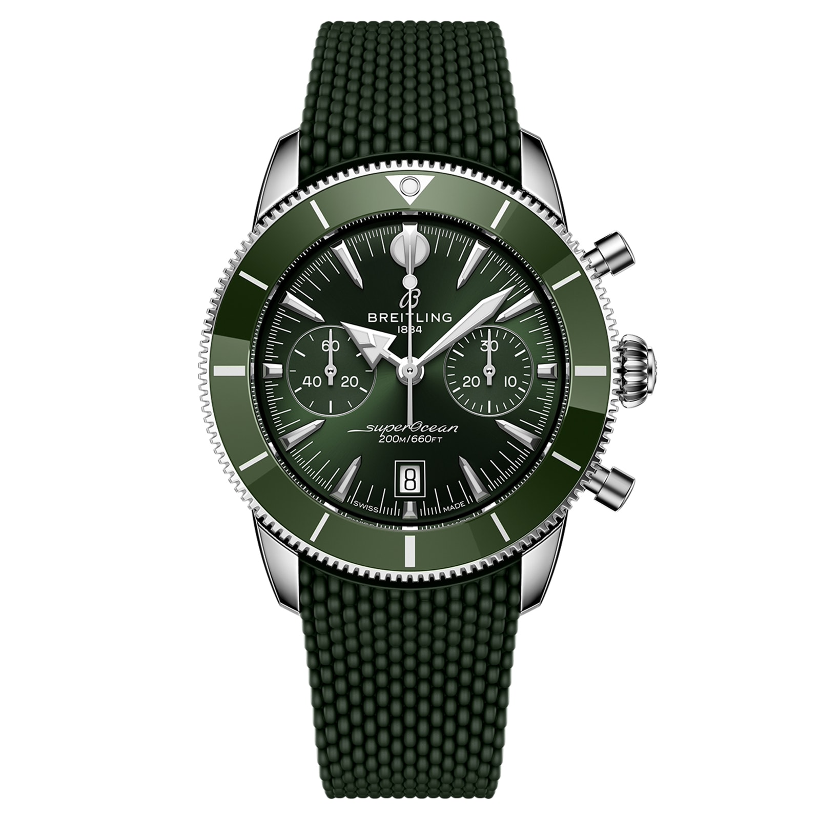 Breitling Superocean Heritage B01 Chronograph 42mm Mens Watch Green Rubber