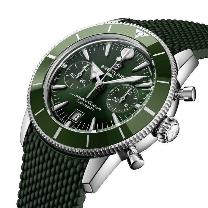 Breitling Superocean Heritage B01 Chronograph 42mm Mens Watch Green Rubber