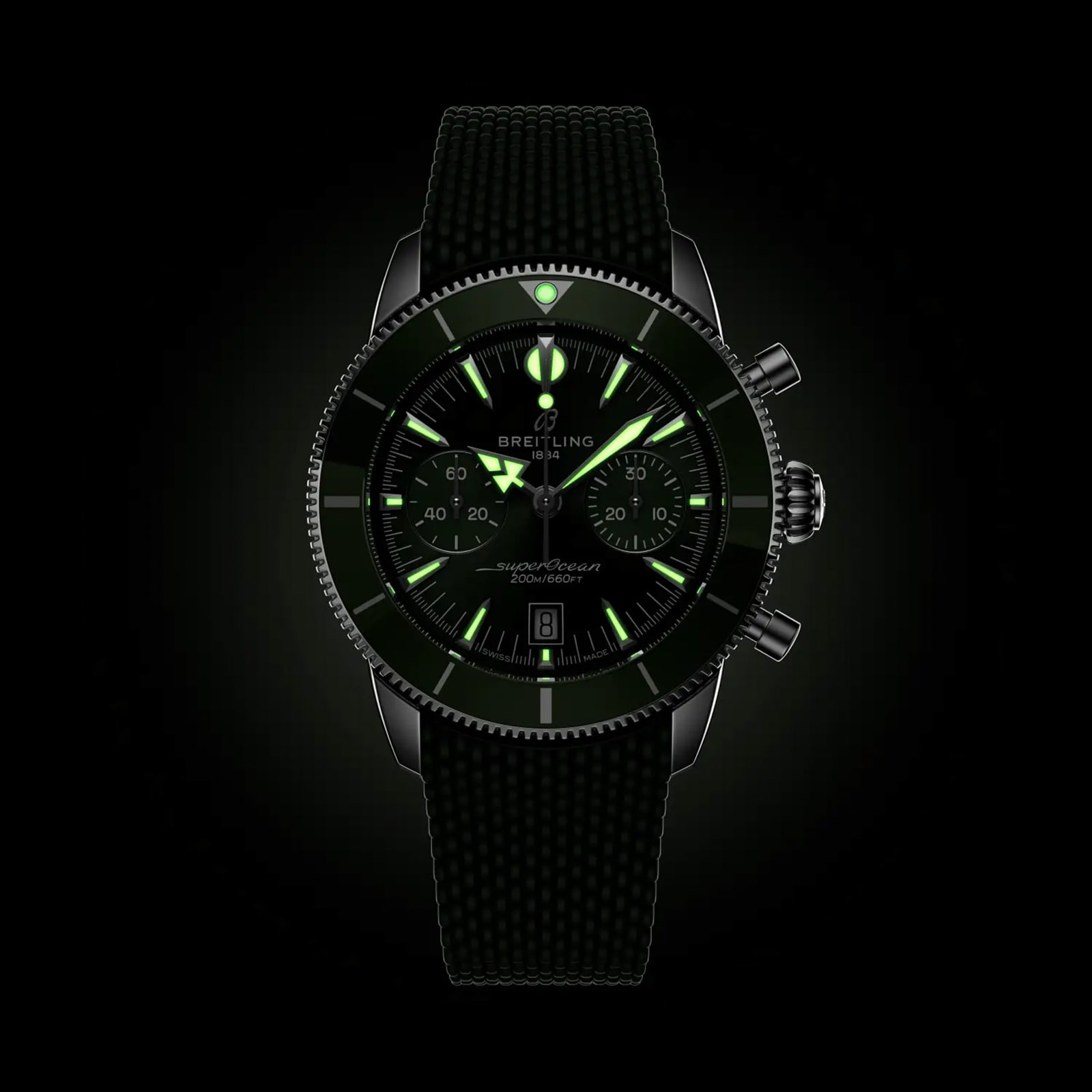 Breitling Superocean Heritage B01 Chronograph 42mm Mens Watch Green Rubber