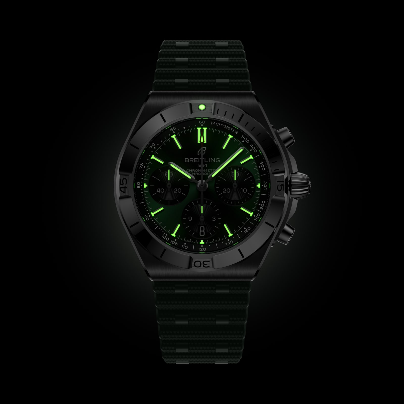 Breitling Chronomat B01 Chronograph 42mm Mens Watch Green Rubber