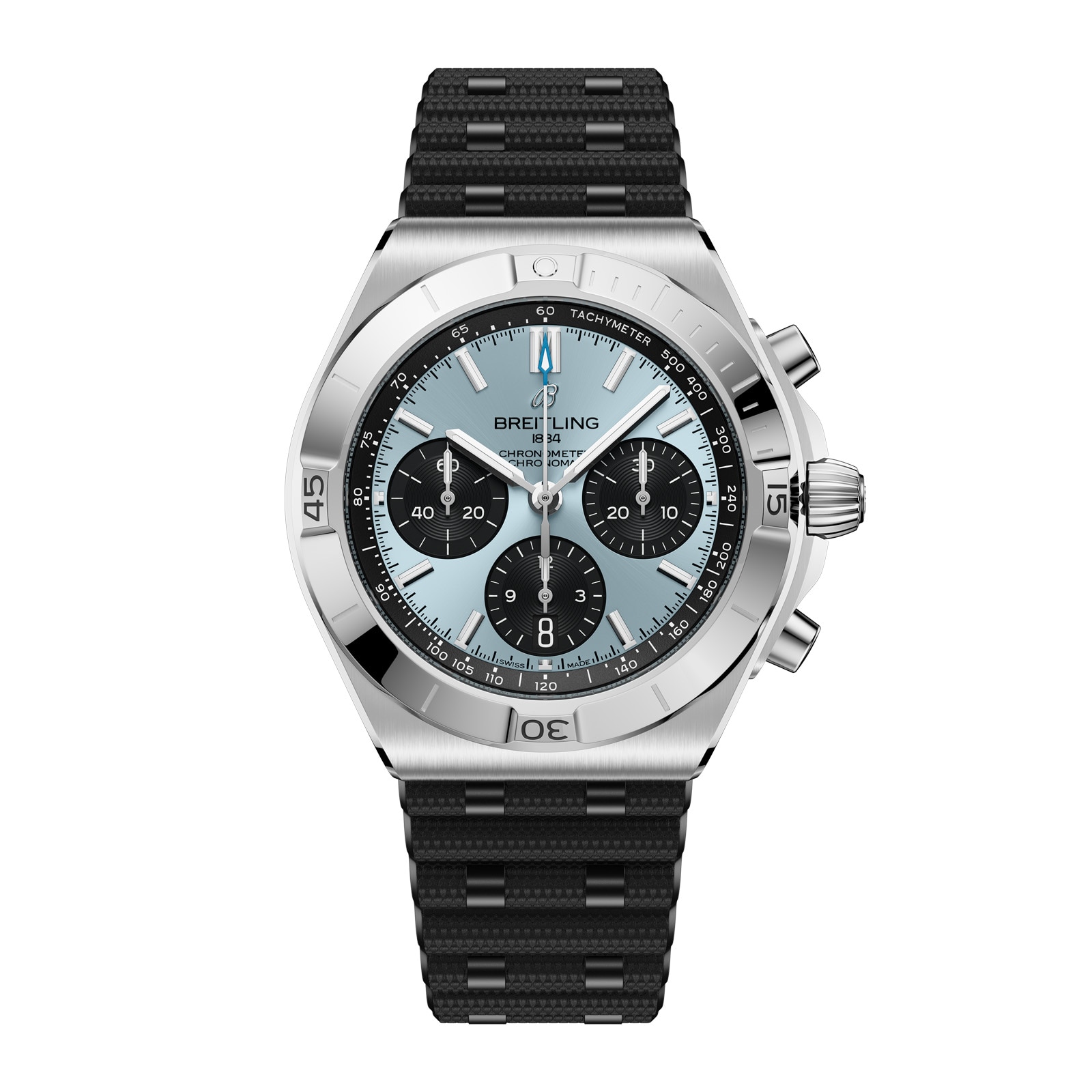 Breitling Chronomat B01 Chronograph 42mm Mens Watch Ice Blue Rubber
