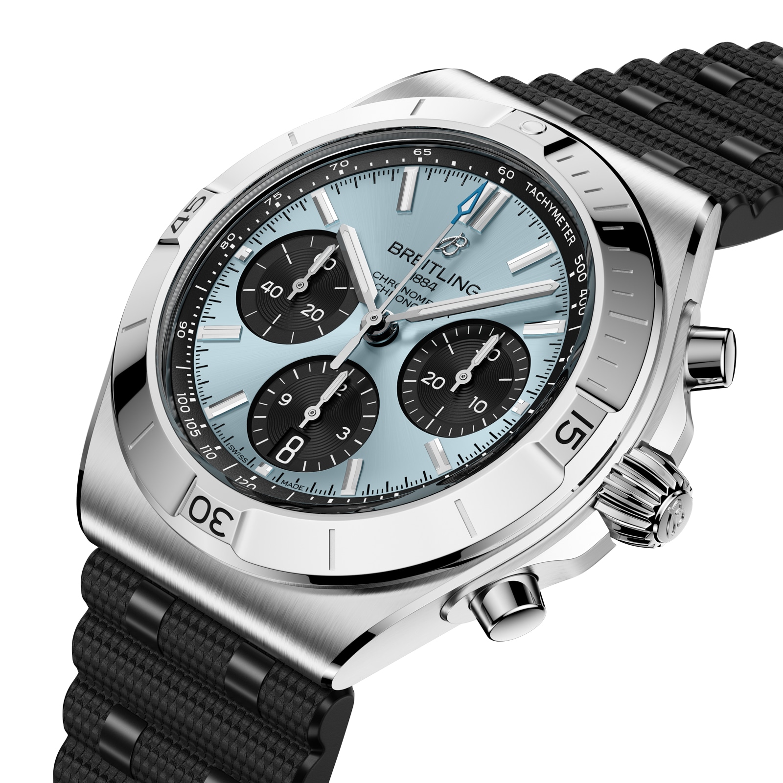 Breitling Chronomat B01 Chronograph 42mm Mens Watch Ice Blue Rubber