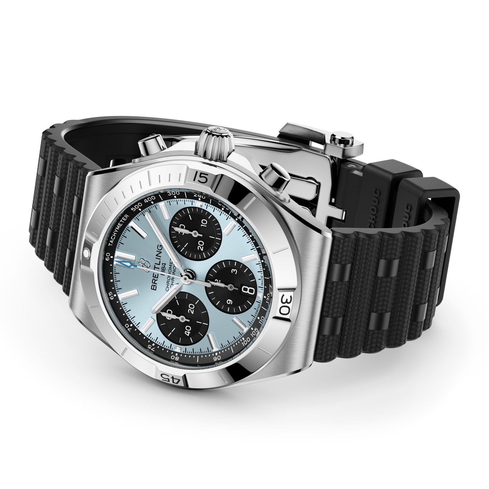 Breitling Chronomat B01 Chronograph 42mm Mens Watch Ice Blue Rubber
