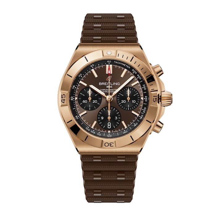 Breitling Chronomat B01 Chronograph 42mm Mens Watch 18k Red Gold Rubber