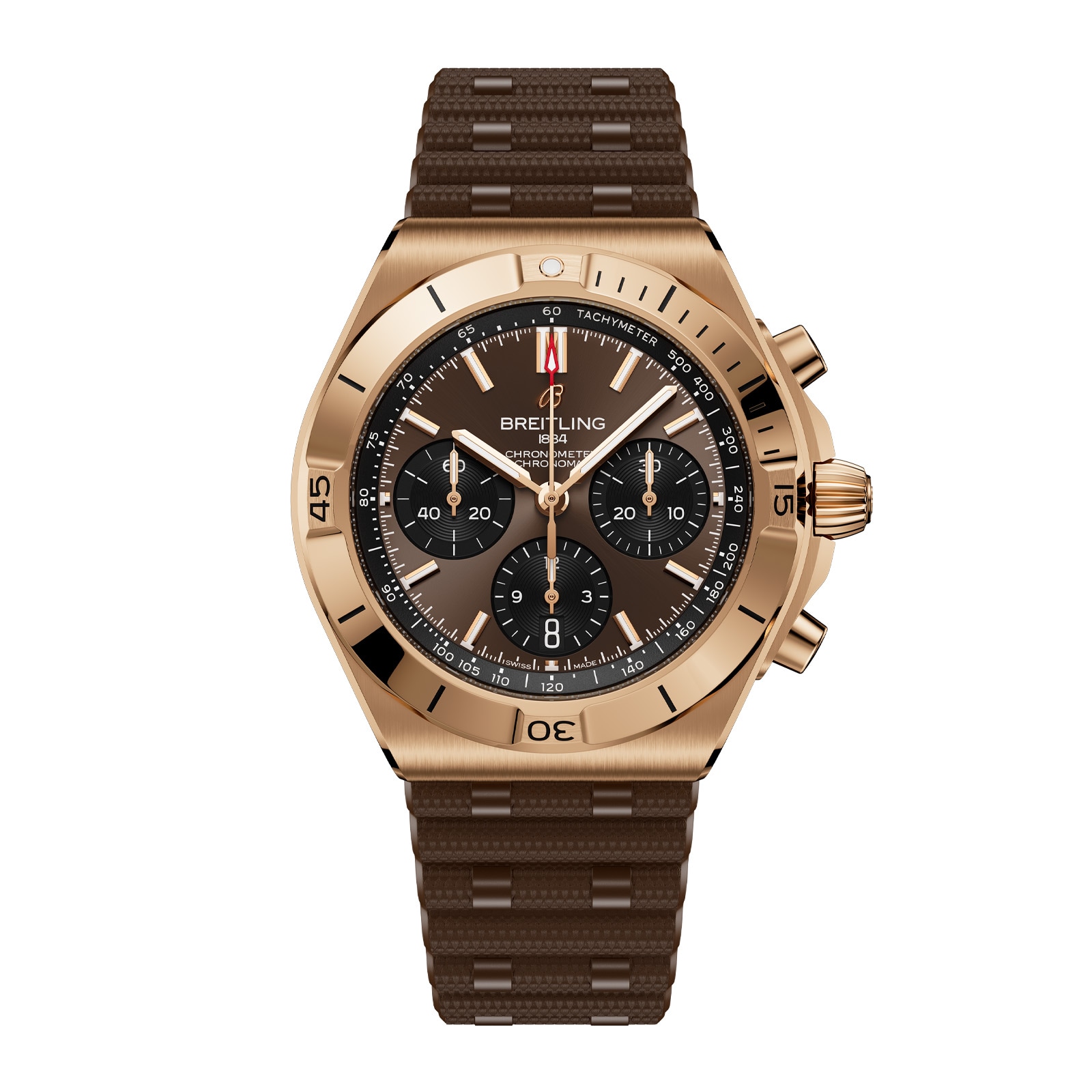Breitling Chronomat B01 Chronograph 42mm Mens Watch 18k Red Gold Rubber