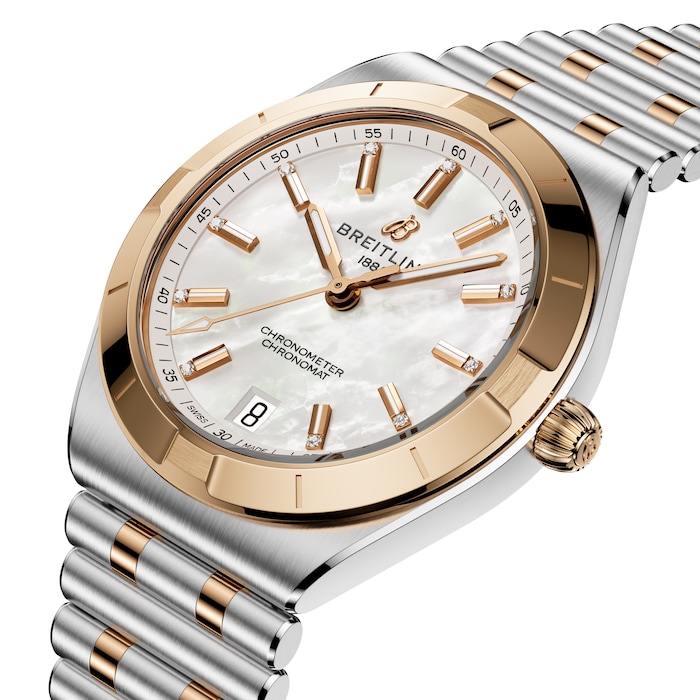 Breitling Chronomat Automatic 36mm Ladies Watch 18k Red Gold Mother Of Pearl