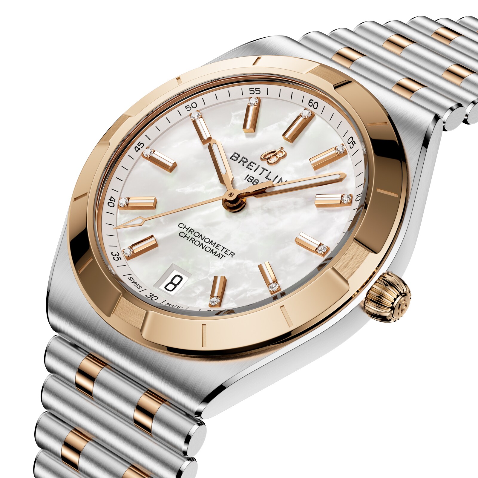 Breitling Chronomat Automatic 36mm Ladies Watch 18k Red Gold Mother Of Pearl