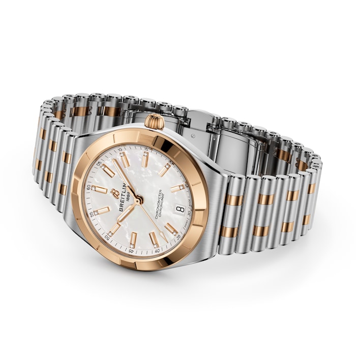 Breitling Chronomat Automatic 36mm Ladies Watch 18k Red Gold Mother Of Pearl
