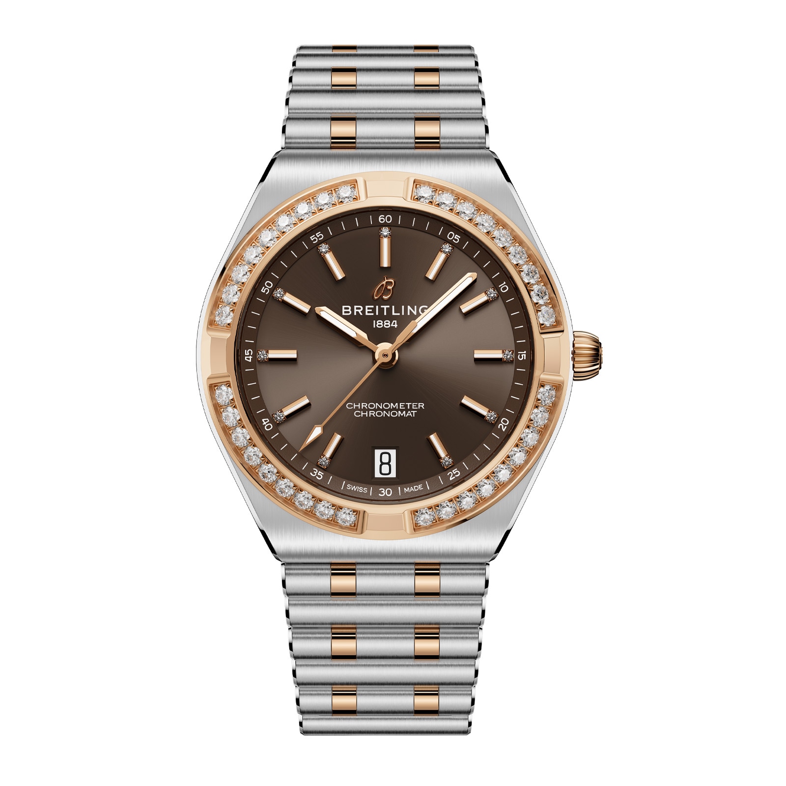 Breitling Chronomat Automatic 36mm Ladies Watch 18k Red Gold Brown