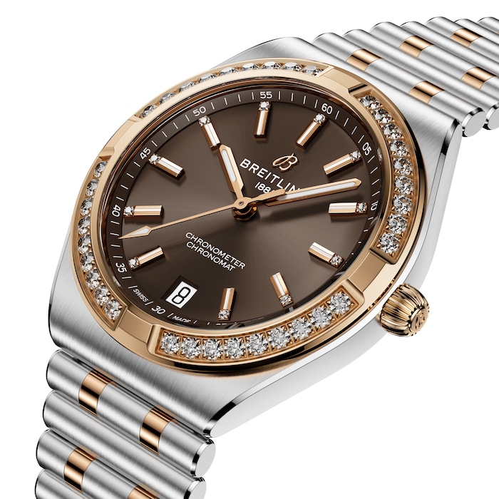 Breitling Chronomat Automatic 36mm Ladies Watch 18k Red Gold Brown