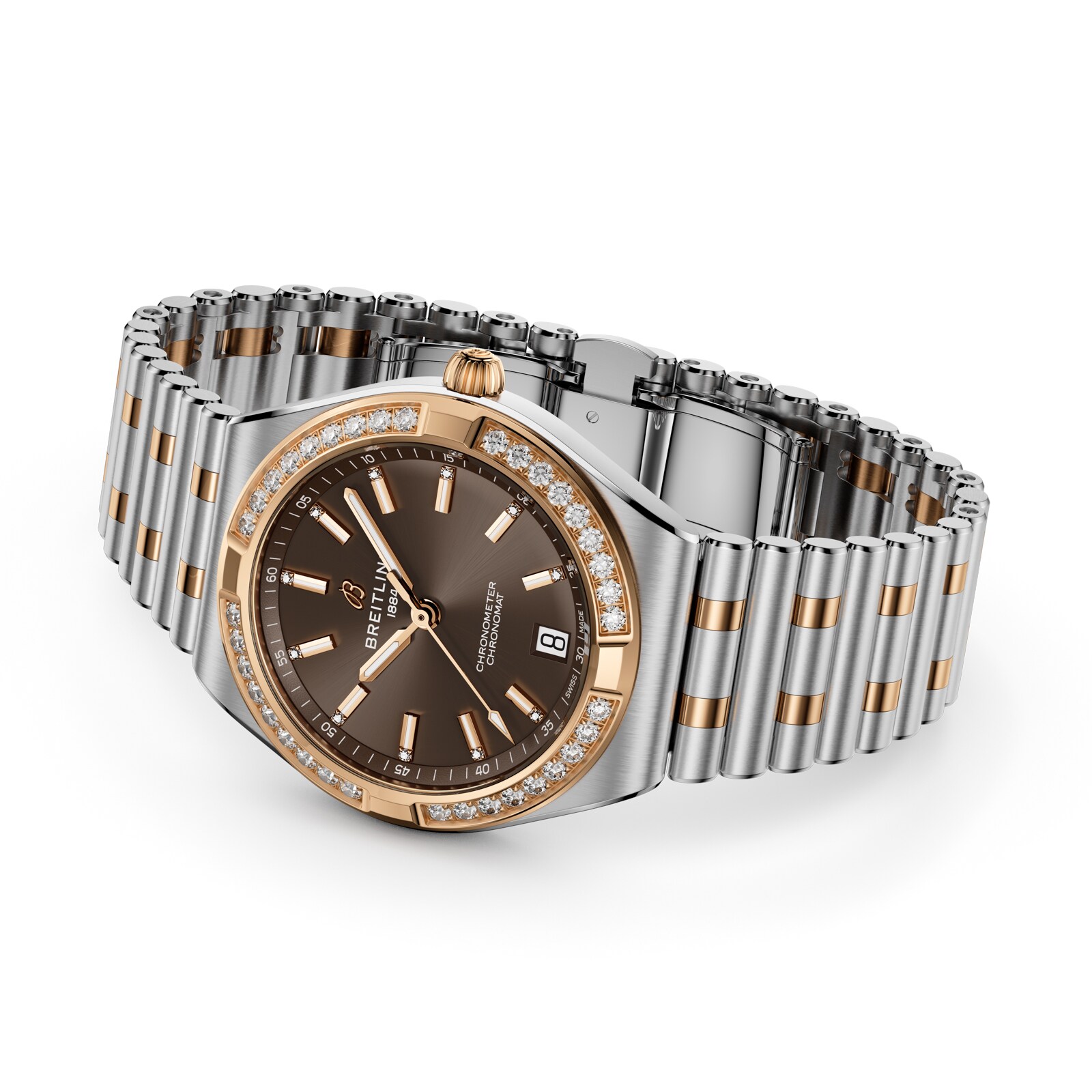 Breitling Chronomat Automatic 36mm Ladies Watch 18k Red Gold Brown