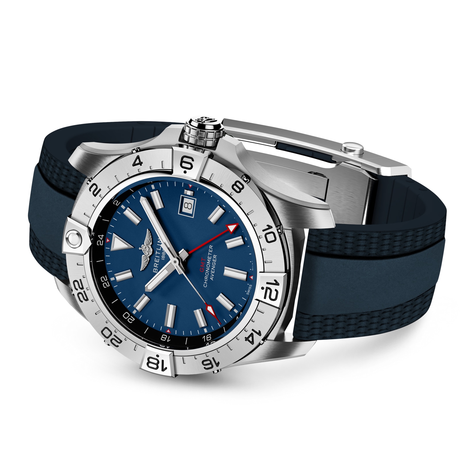 Breitling Avenger Automatic GMT Wings UK Edition 44mm Mens Watch Blue Dial Rubber Strap Breitling Avenger Automatic GMT Wings UK Edition 44mm Mens Watch Blue Dial Rubber Strap