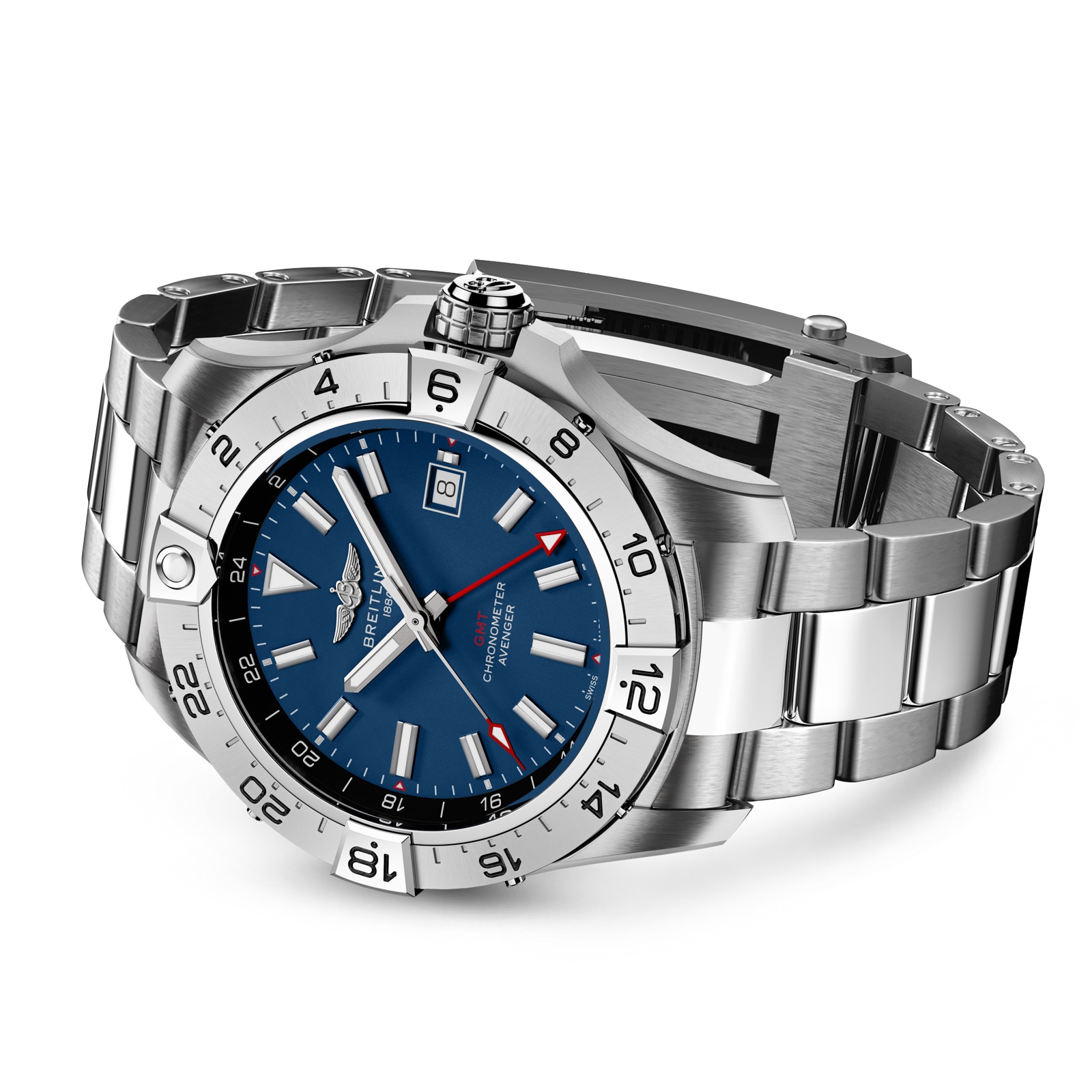 Breitling Avenger Automatic GMT Wings UK Edition 44mm Mens Watch Blue Dial Stainless Steel Bracelet Breitling Avenger Automatic GMT Wings UK Edition 44mm Mens Watch Blue Dial Stainless Steel Bracelet