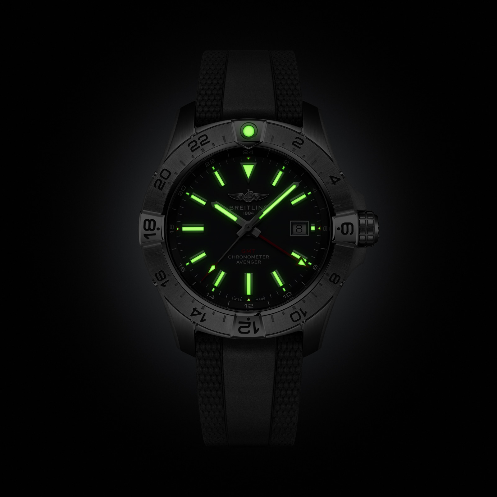 Breitling Avenger Automatic GMT Wings UK Edition 44mm Mens Watch Anthracite Dial Rubber Strap Breitling Avenger Automatic GMT Wings UK Edition 44mm Mens Watch Anthracite Dial Rubber Strap