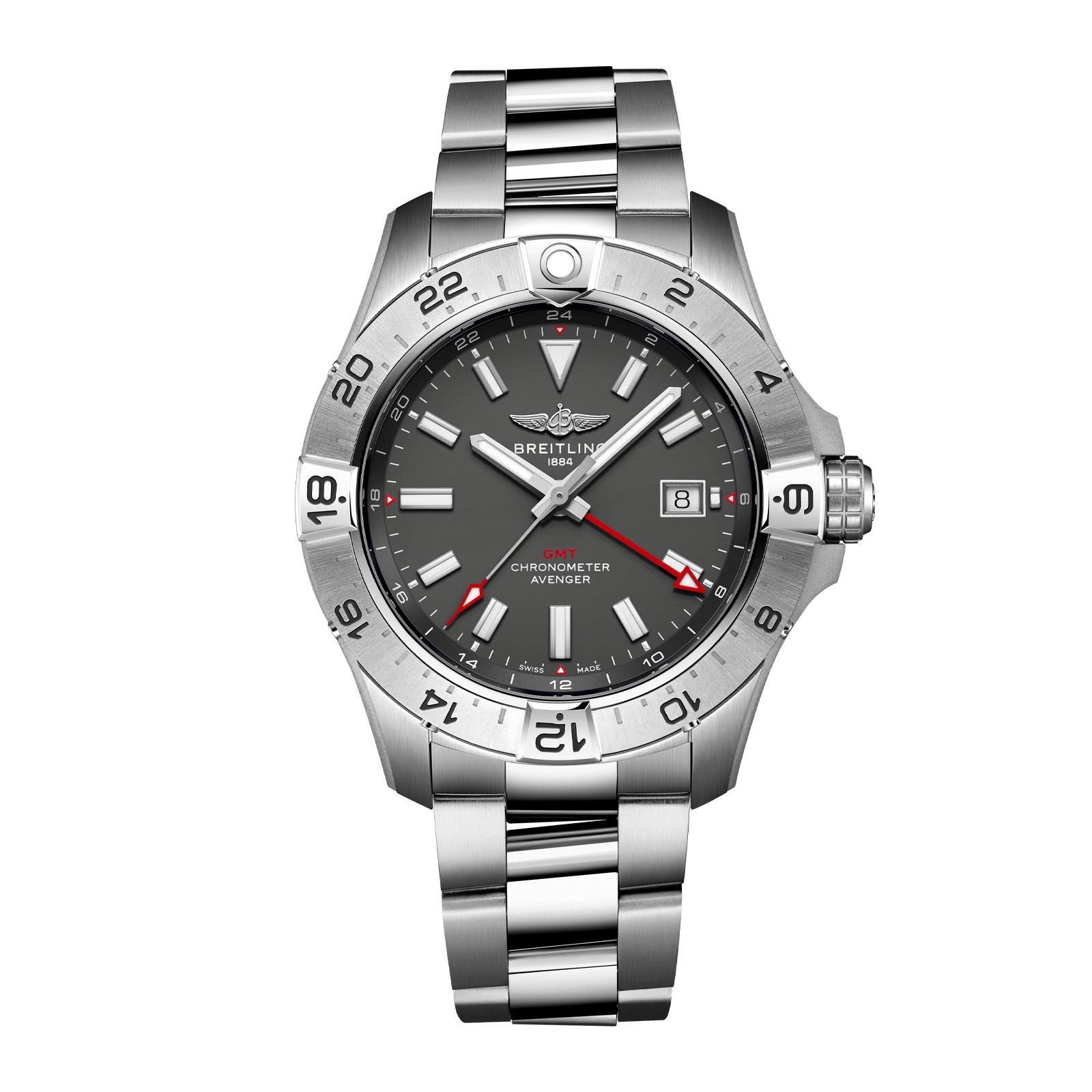 Breitling Avenger Automatic GMT Wings UK Edition 44mm Mens Watch Anthracite Dial Stainless Steel Bracelet Breitling Avenger Automatic GMT Wings UK Edition 44mm Mens Watch Anthracite Dial Stainless Steel Bracelet