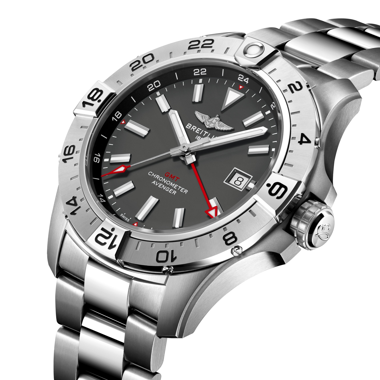 Breitling Avenger Automatic GMT Wings UK Edition 44mm Mens Watch Anthracite Dial Stainless Steel Bracelet Breitling Avenger Automatic GMT Wings UK Edition 44mm Mens Watch Anthracite Dial Stainless Steel Bracelet