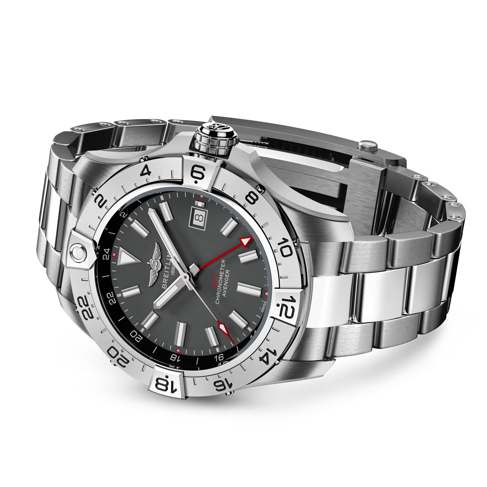 Breitling Avenger Automatic GMT Wings UK Edition 44mm Mens Watch Anthracite Dial Stainless Steel Bracelet Breitling Avenger Automatic GMT Wings UK Edition 44mm Mens Watch Anthracite Dial Stainless Steel Bracelet