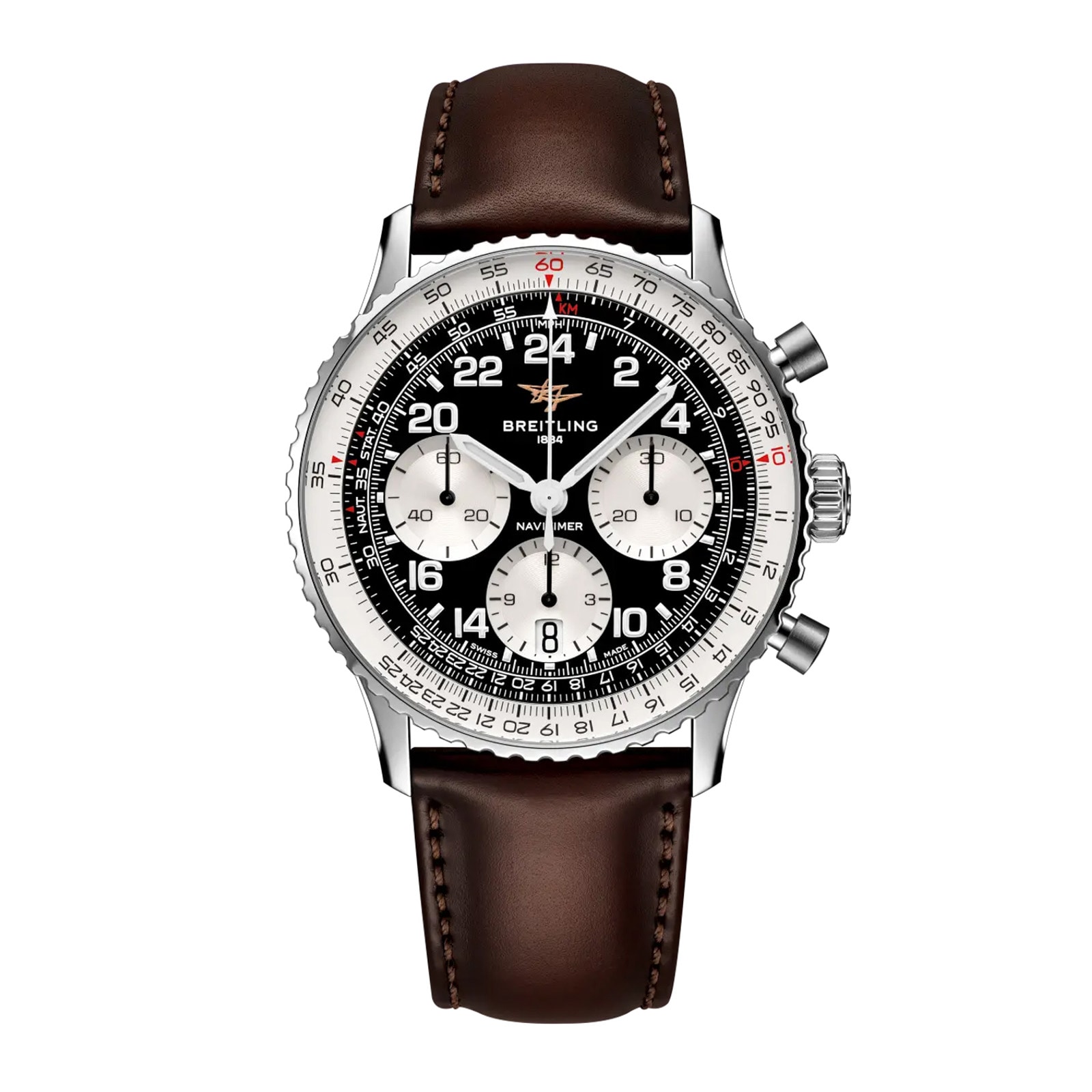 Breitling Navitimer B02 Chronograph Cosmonaute 41mm Mens Watch Black Dial Leather Strap Breitling Navitimer B02 Chronograph Cosmonaute 41mm Mens Watch Black Dial Leather Strap