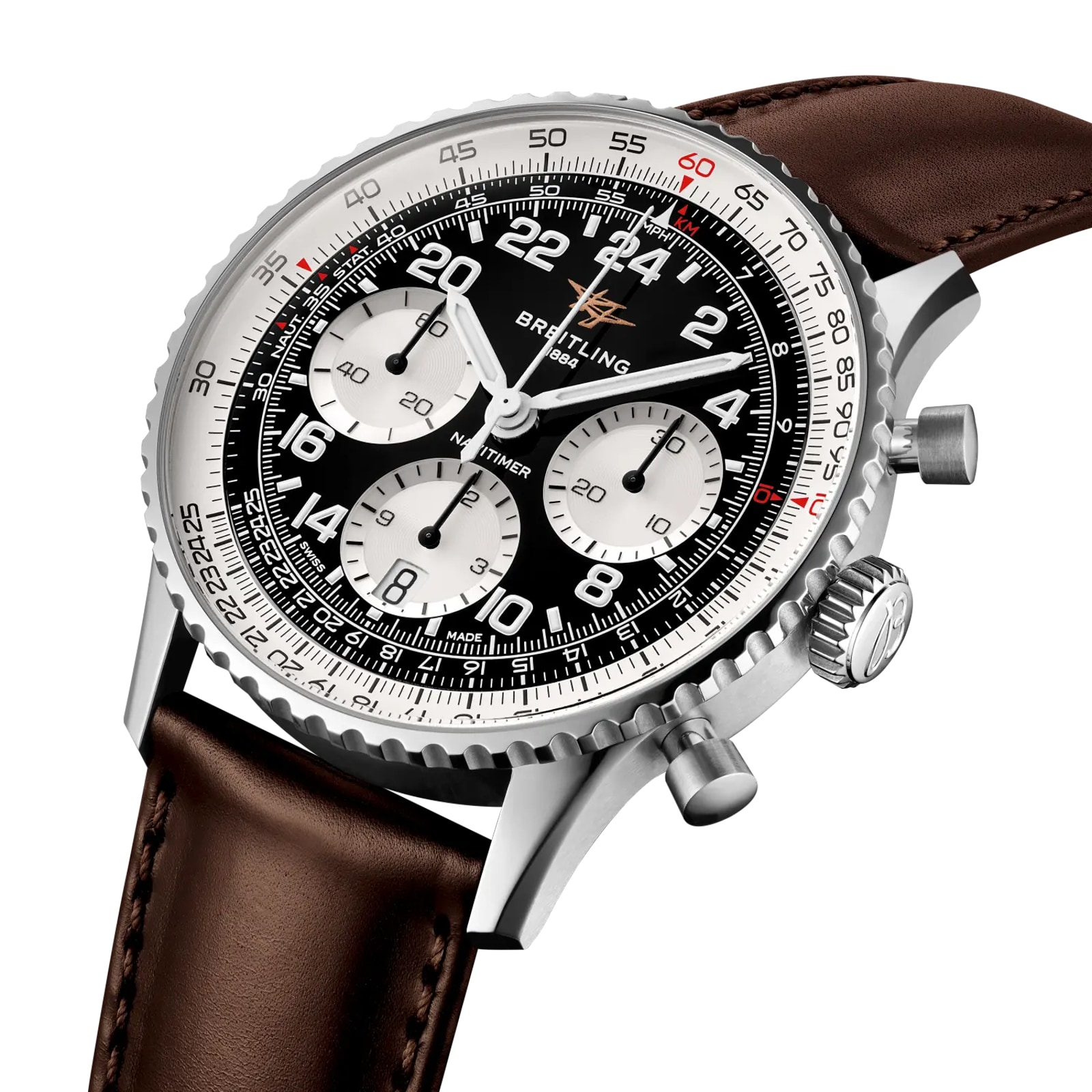 Breitling Navitimer B02 Chronograph Cosmonaute 41mm Mens Watch Black Dial Leather Strap Breitling Navitimer B02 Chronograph Cosmonaute 41mm Mens Watch Black Dial Leather Strap