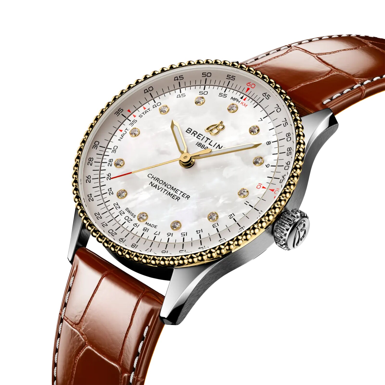 Breitling Navitimer Automatic 36mm Ladies Watch Stainless Steel and Yellow Gold Alligator Strap