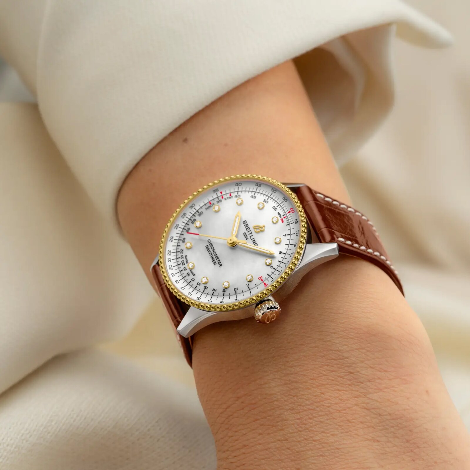 Breitling Navitimer Automatic 36mm Ladies Watch Stainless Steel and Yellow Gold Alligator Strap