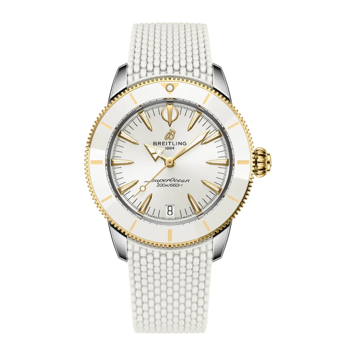 Breitling Superocean Heritage Automatic 36mm Ladies Watch Yellow Gold White Rubber Strap