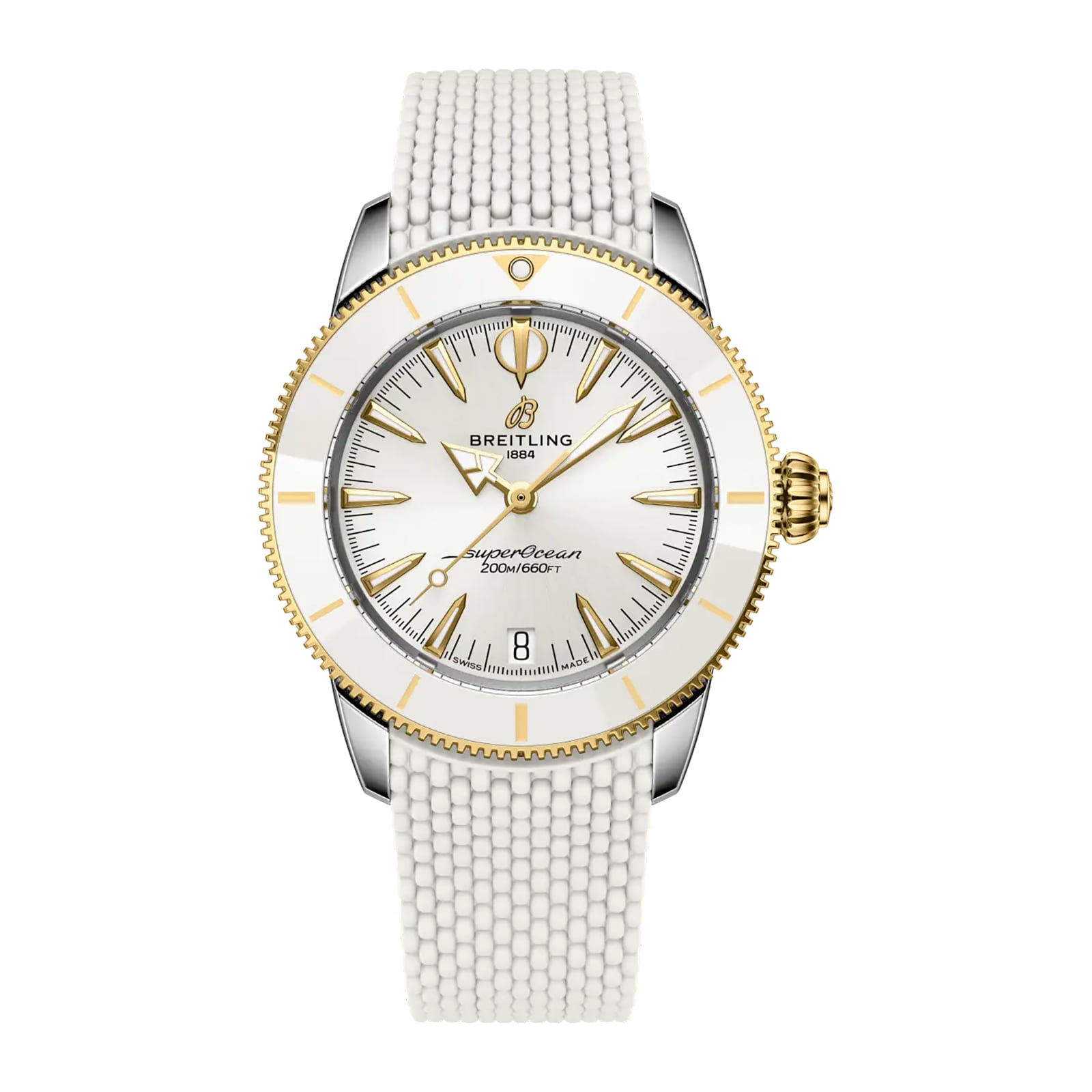 Breitling Superocean Heritage Automatic 36mm Ladies Watch Yellow Gold White Rubber Strap
