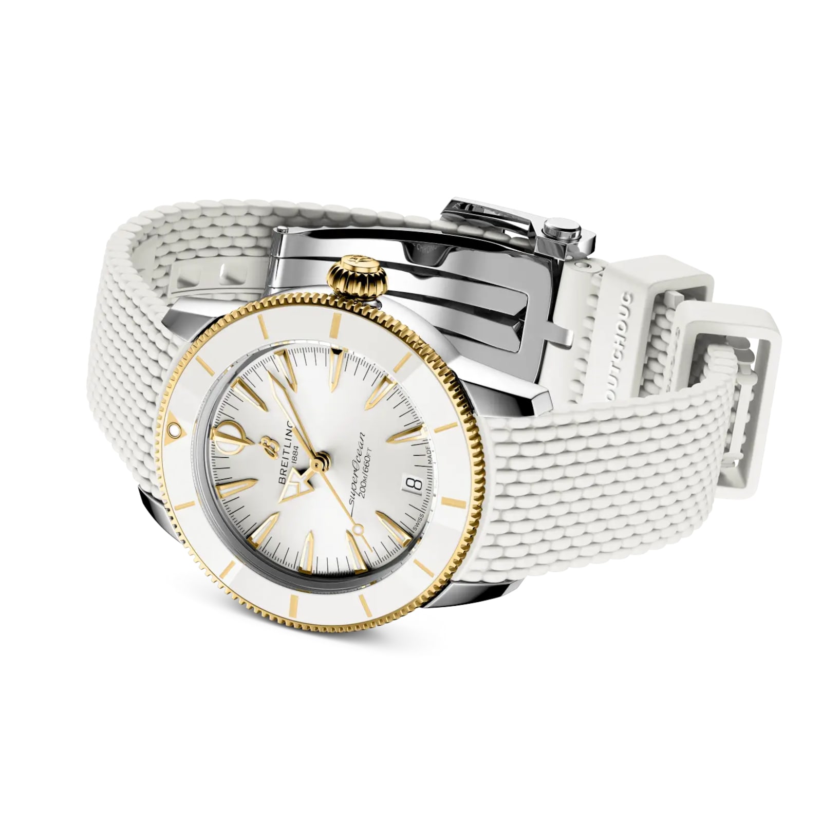 Breitling Superocean Heritage Automatic 36mm Ladies Watch Yellow Gold White Rubber Strap