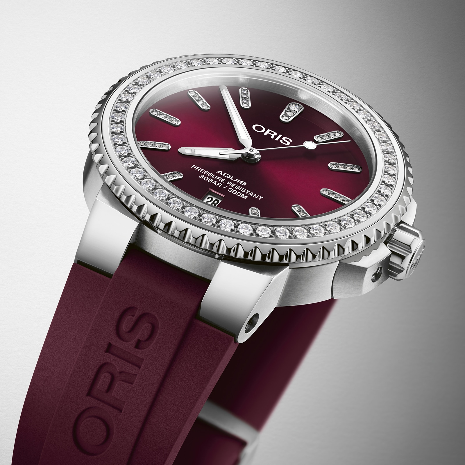 Oris Aquis Cherry Diamond Bezel 41.5mm Unisex Watch - Rubber Strap