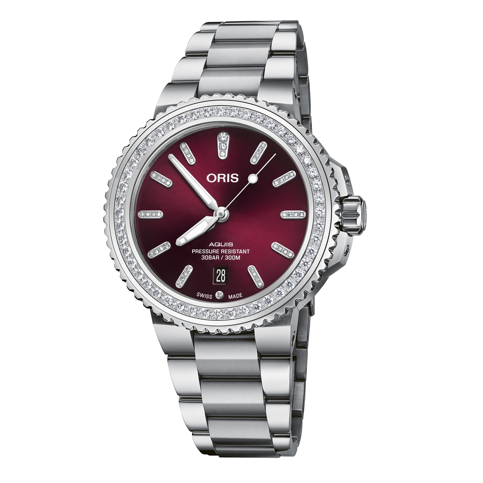 Oris Aquis Cherry Diamond Bezel 41.5mm Unisex Watch - Stainless Steel Strap Oris Aquis Cherry Diamond Bezel 41.5mm Unisex Watch - Stainless Steel Strap