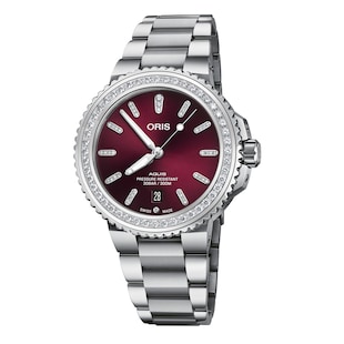 Oris Aquis Cherry Diamond Bezel 41.5mm Unisex Watch - Stainless Steel Strap